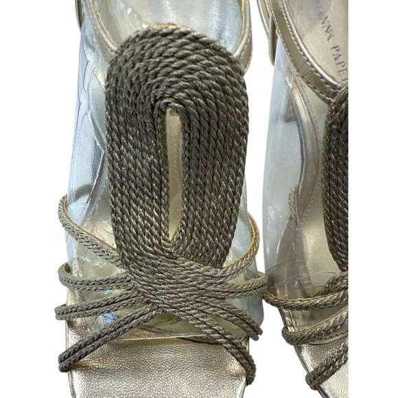 8.5 Adrianna Papell Gold Metallic Rope Strappy Open-Toe Heels Adjustable Ankle - Picture 11 of 12
